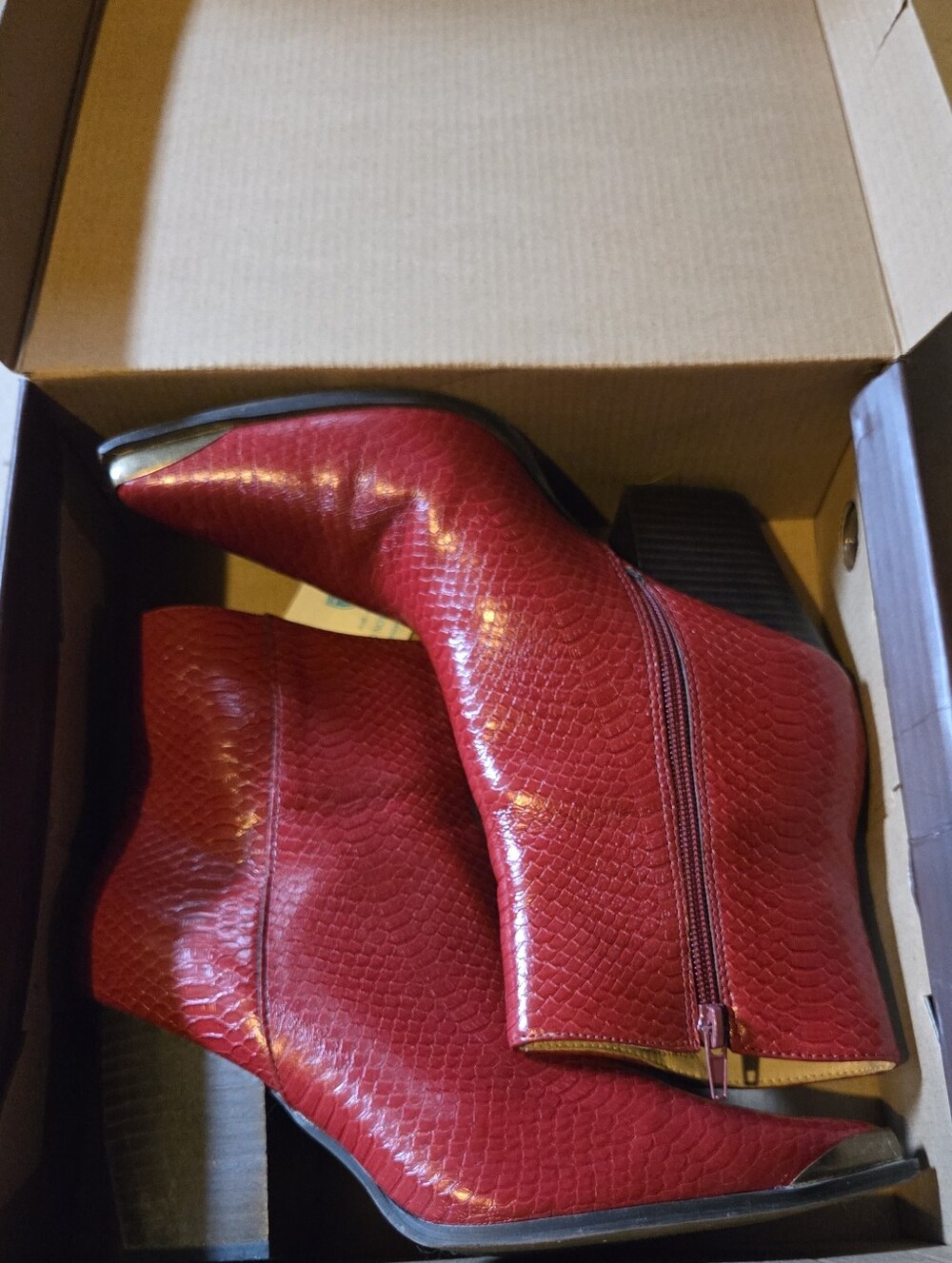 ❤️ Oasis Society Red Snakeskin Western Ankle Boots – Women's Size 10